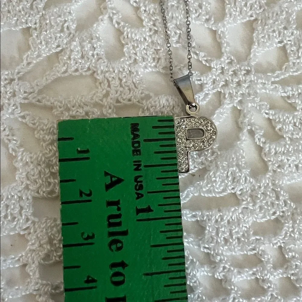NWT Stainless Steel Elegant Silver Tone  Dainty Necklace initial  P Pendant